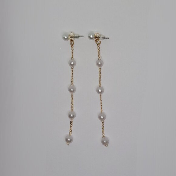 French Retro Faux Pearl Tassel Drop Earrings - Picture 1 of 2